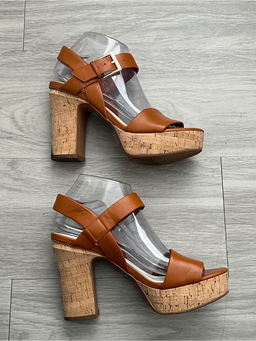 Franco Sarto Scarlett Leather Cork Platform Heels Cognac Size 8M